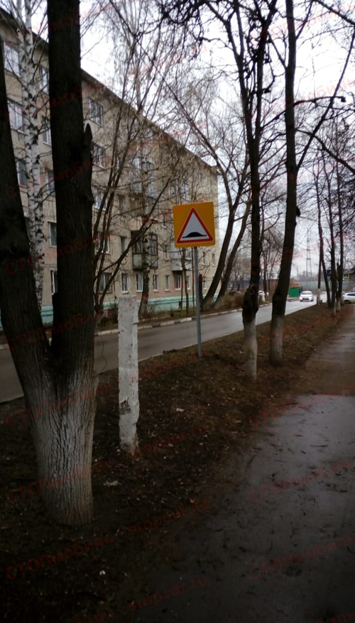 Установка дорожных знаков (лежачий полицейский) в Лобне на ул. Булычёва